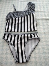blue and white striped tankini