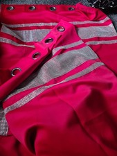 Pair Of Curtains 64x54"drop Deep Red With Silver Triming Eylets Lovely