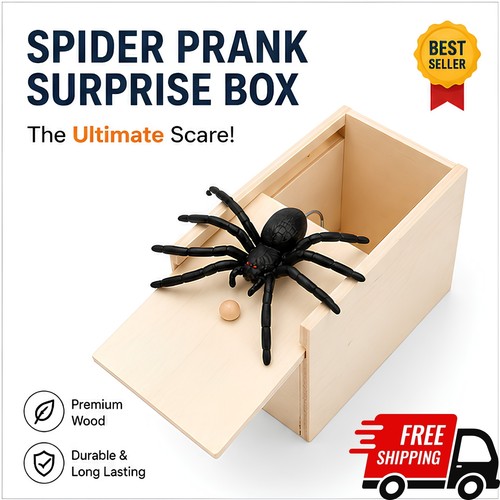 Spider box prank wooden - in, a