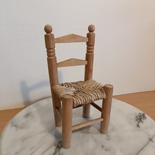 Vintage Wooden, Woven Wicker Seat, Miniature Chair for Small Doll or Teddy Bear