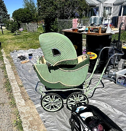 Antique wicker baby carriage - antique,