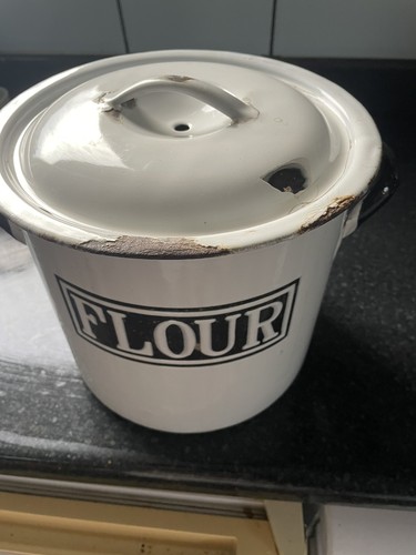 Vintage white enamel - flour, bin