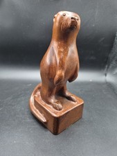 Vintage Carved Walnut Wood Otter Figure By B Mills 18cm High