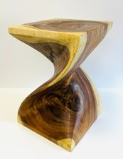 Twisted Teak Stool Side Table Indoor Hand Crafted Wood Lamp Table Square Rustic