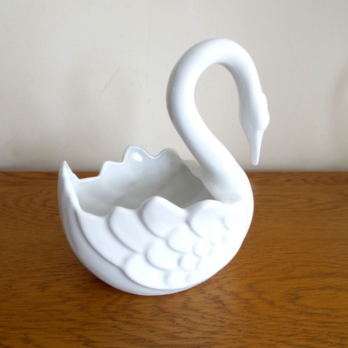 White ceramic swan - white,