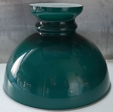 Vintage Aladdin Green & White Glass Oil Lamp Shade 25cm Base Opening 17.5cm Tall