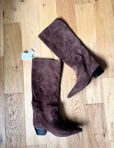 Zara brown split suede western - brown,