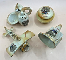 4 Early 1900s Lucky White Heather Souvenirs Aeroplane, Gramophone Condiments +