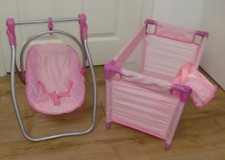 Baby Dolls Travel Cot Bed with Matching Swing/Carry Chair