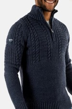 Superdry Vintage Jacob Henley Jumper Indigo Blue Cable Knit half zip Mens