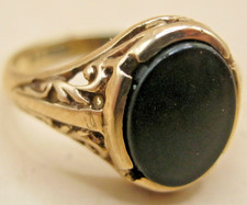 Vintage 9k Gold Black Onyx / Agate Signet Ring - Size L 1/2
