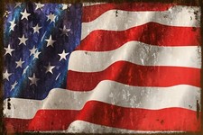 American Flag Image Vintage Aged Look Metal Sign Plaque, USA America, Sport