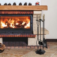 Heavy Duty 5 Piece Fireplace Tool Set with Holder Black and Bronze Finish