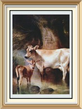 Edwin Douglas Farmhouse Country Art Print Dairy Cattle MOTHER SON Jersey Cow