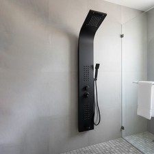 Thermostatic Shower Panel Column Tower 48 Body Jets Waterfall Bath Spout Black