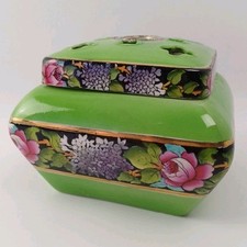 Antique Royal Winton, Grimwades Green "Versaille" Pattern Square Potpourri Vase