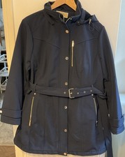 Michael Kors Coat Womens Soft Shell Belted Hooded coat  XL plus size Navy Blue 