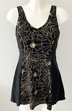 Silhouette Black Gold Floral Swimdress UK 12