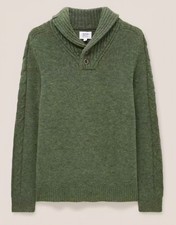 Men's White Stuff Wool Mix Shawl Neck Sweater. Green. Medium. NEW