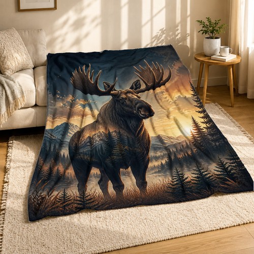 Moose wilderness coral fleece - moose,