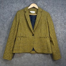 Hobbs Blazer Jacket Womens Size UK 14 Mustard Black 100% Wool Dalby Lined Tweed