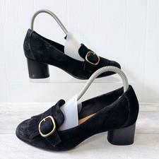 Clarks Unstructured Shoes Size 5 Womens Black Suede Court Buckle Block Heel