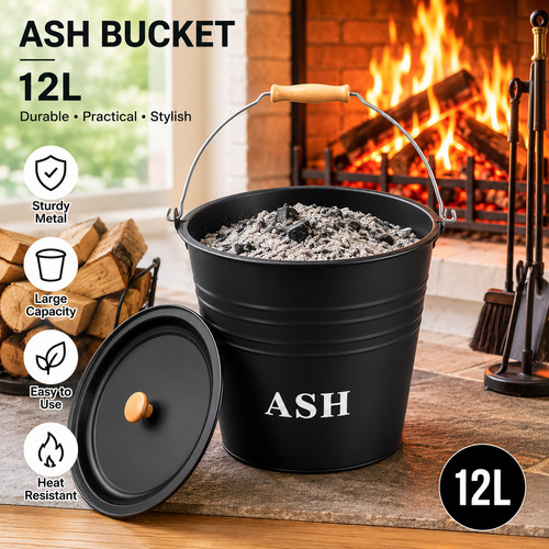 12l covered metal ash bucket - 12l,