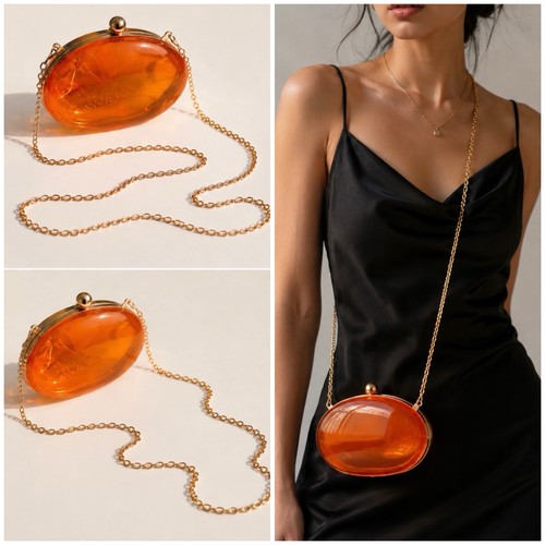 Elegant orange acrylic clutch - orange,