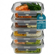 Food Storage Containers 5 Pack Airtight Lid Glass Meal Prep Set BPA Free 1040 ml
