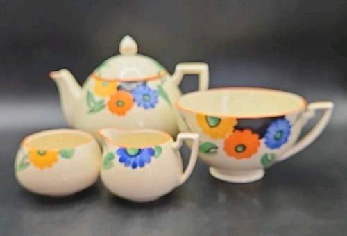 Crown devon art deco 4pc - devon,