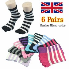 6 Pairs Women Full Toe Socks Toe Separated Cotton Socks Colorful Stripe Socks 