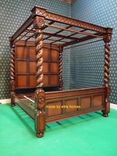 Sophisticated Super King Size 6' carved Mahogany Four 4 Poster TUDOR canopy bed
