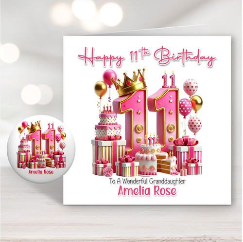 Girls 11th birthday card - girls,