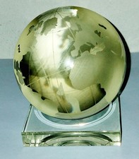 Clear Glass Lazer Etched World Globe Orb Paperweight with Glass Stand - 6cm Dia