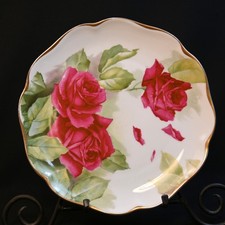 Rosenthal Cabinet Plate 9 1/4" Red Roses Crysanthéme Mold 1905-1906 Bavaria
