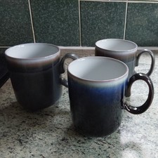 3 Denby Double Dip Mugs 1 blue 2 grey second quality