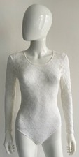 Wolford Body Women Ivory Long sleeve Round Neck Lace Stretch Bodysuit Size S