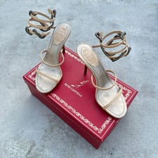 Rene Caovilla | Authentic Snake Wrap Python Beige Leather Crystal Stilettos (35)