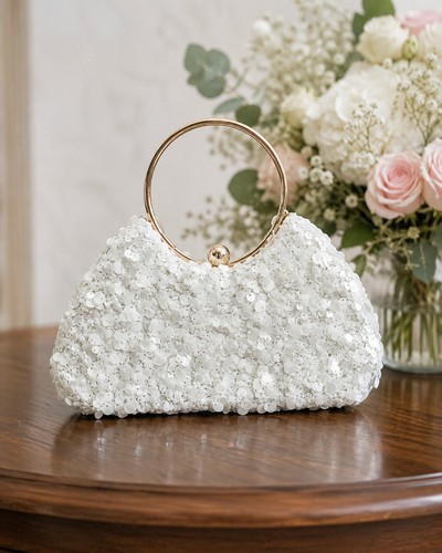 White ladies sequin - white, clutch
