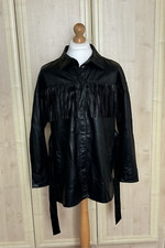 Zara Women's Black Fringe Belted Faux Leather Shacket Jacket - Ladies Size XL