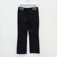 Karen Millen Evening Trousers UK12 Black Silver Chain Detail Party Cotton FLT-CD