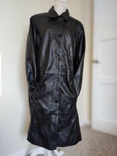 Women's Genuine Leather Black Coat Trench Mac UK 22 24 Essence New Without Tags