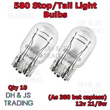 10 x 580 / 380W Stop Tail Light Bulbs Large Capless Car Auto Van Wedge 12v 21/5w