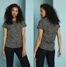 Ladies Womans Blouse Shirt Black Slash Neck Short Sleeve Smart Beauty Spa Salon