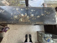 Black & Gold Chinoiserie Lacquered Long   Dresser hand painted Birds And Flowers