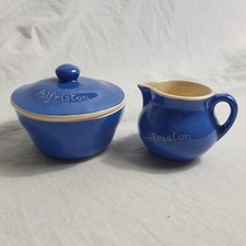 Blue Sugar Bowl Milk Jug Alfriston Sandygate Pottery Devon Made In England