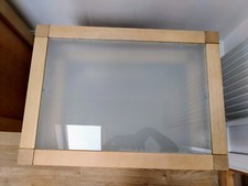 3 piece solid oak coffee tables with glass top. Stackable.