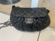 GENUINE Chanel  Chain Handbag Black Leather