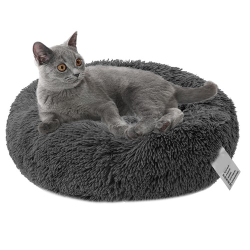 Round plush pet bed - pet, dark
