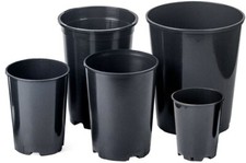 Deep black plastic plant pot - black,